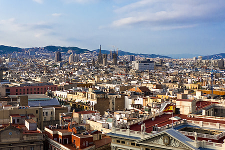 Barcelona, Španělsko, město, Panorama, dům, Domů, budova