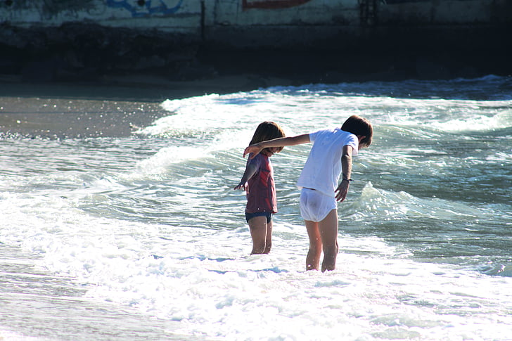 Beach, børn, havet, sand, barndom, venskab, sommer
