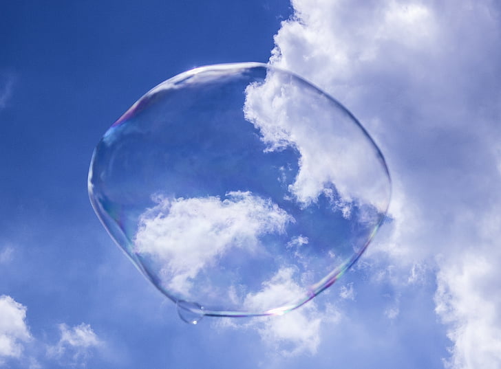 soap bubble, sky, blue, fly, blow, cloud, weightless
