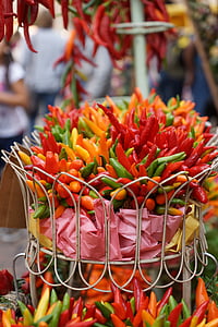 pepperoni, Festival, farverige, kurv, grøntsager, høst, plante