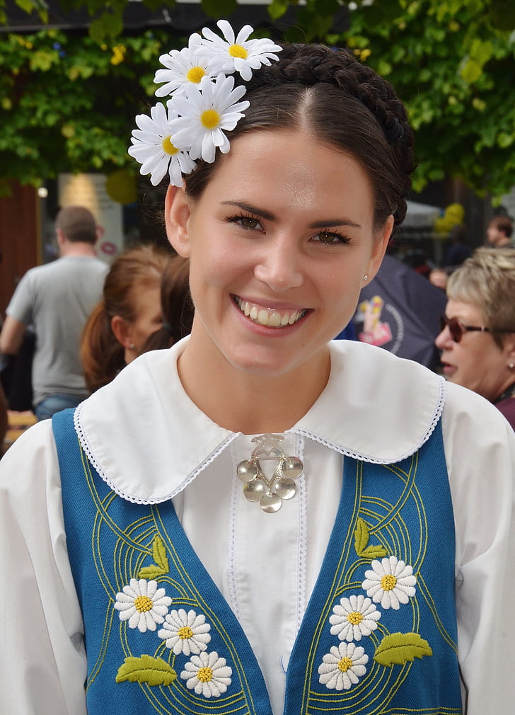 žena, mlada dama, dama, tradicija, Švedska, Narodna nošnja, odjeća