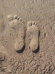 zand, strand, voetafdruk, textuur, voet, zee
