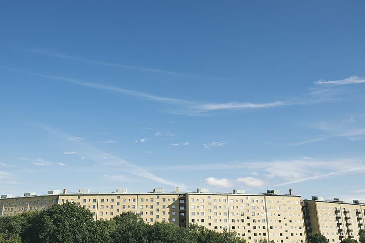 bílá, beton, budova, Délka dne, Švédsko, den, obloha