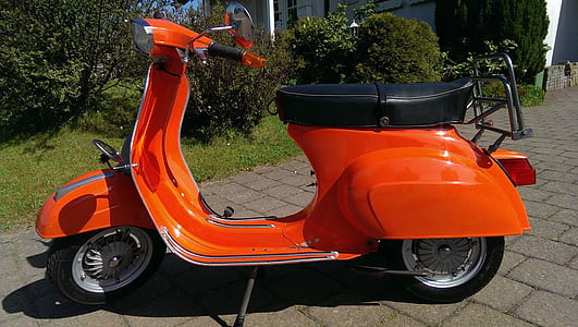 vespa, 50n, roller, orange, retro car, moped