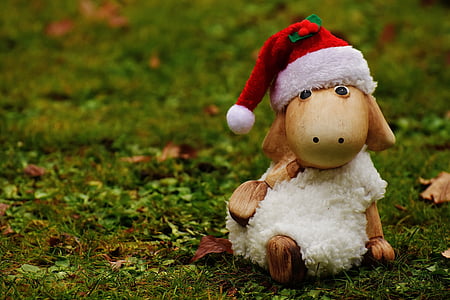 božič, ovce, Okrasni, klobuk Santa, keramični, srčkano, Slika