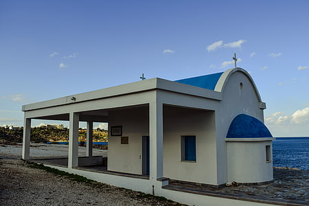 Chipre, cavo greko, Ayii anargiri, Igreja, azul, Branco, arquitetura
