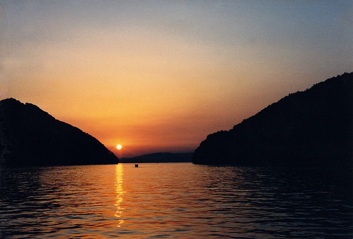 solnedgang, solen, Lake, landskapet, abendstimmung