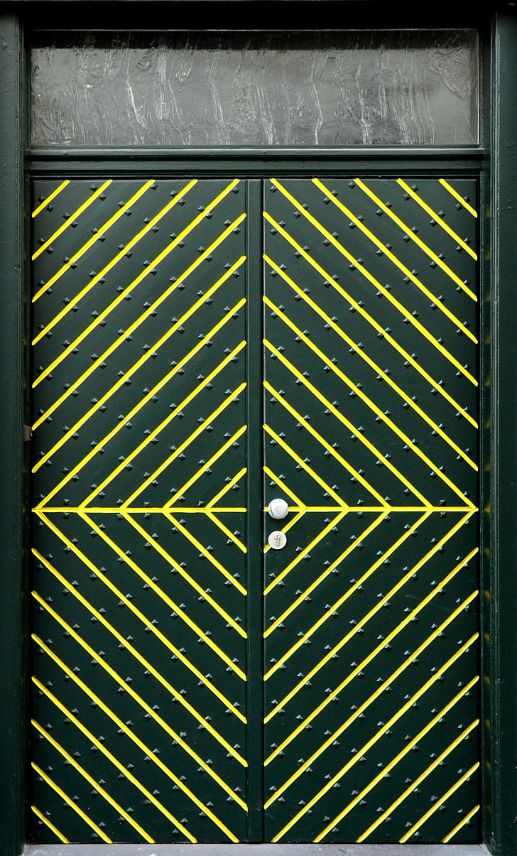 ytterdörren, dörr, ingång, byggnad, grön, gul