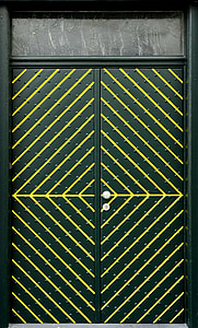 přední dveře, dveře, vstup, budova, zelená, žlutá
