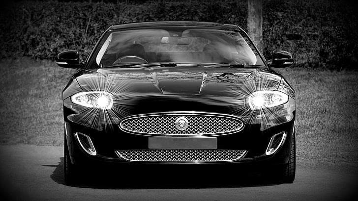 Crna, crno-bijeli, auto, Jaguar