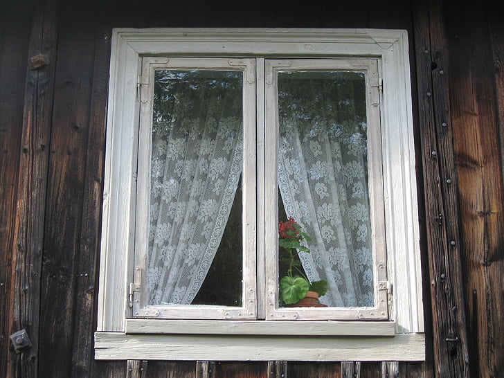παράθυρο, σπίτι, κουρτίνες, αρχιτεκτονική
