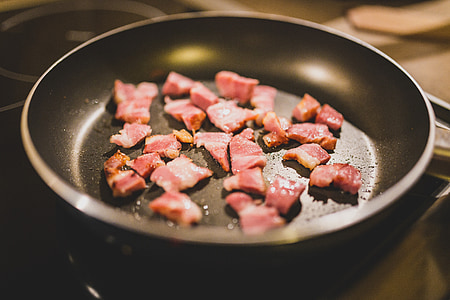 slaninu, tava, kuhanje, kuhinja, hrana, meso, pržene