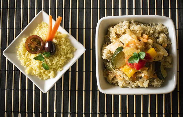 Cuscus, Quinoa, warzywa, Zdrowa żywność, sałatki, marchew, zdrowe