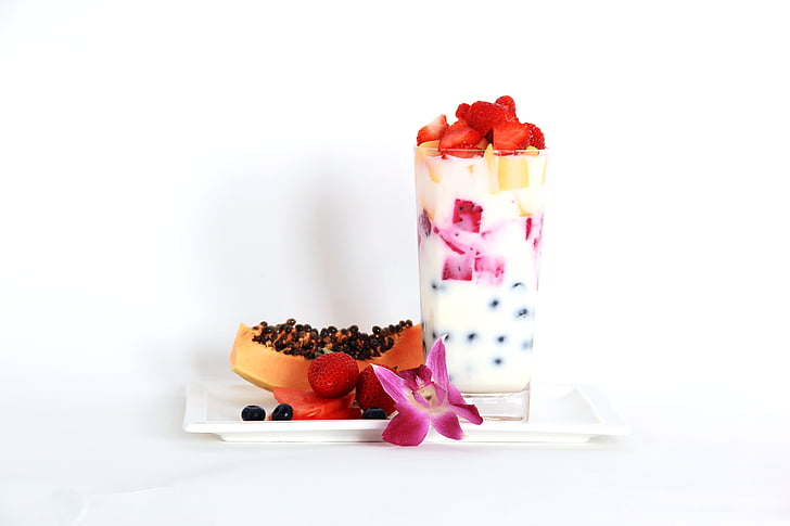 fruit, yogurt, papaya, strawberry, health, diet, cup