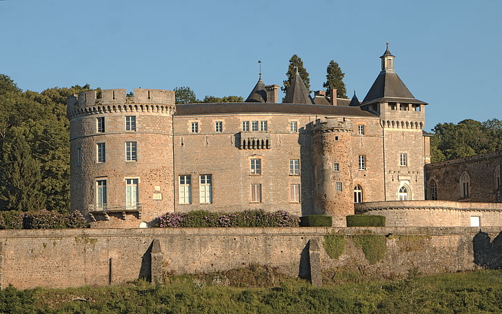 Castle, chatelux, bordó, emlékmű, építészet, naplemente, Franciaország