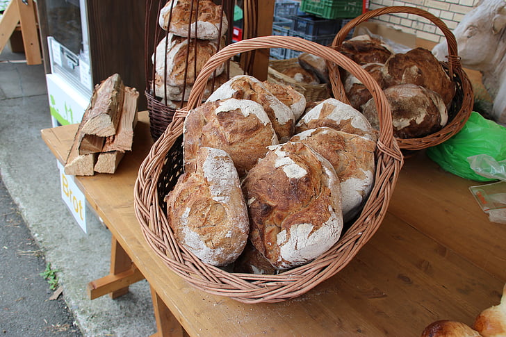 duona, kepykla, šviežios, krepšys, rinkos, sveiko maisto, maisto