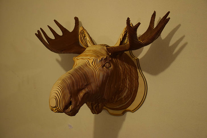 kepala, Elk, pohon, hewan, dinding, hidup alam, seni kontemporer