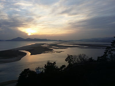 en la noche, puesta de sol, paisaje, naturaleza, resplandor de la noche, luz de otoño, Busan