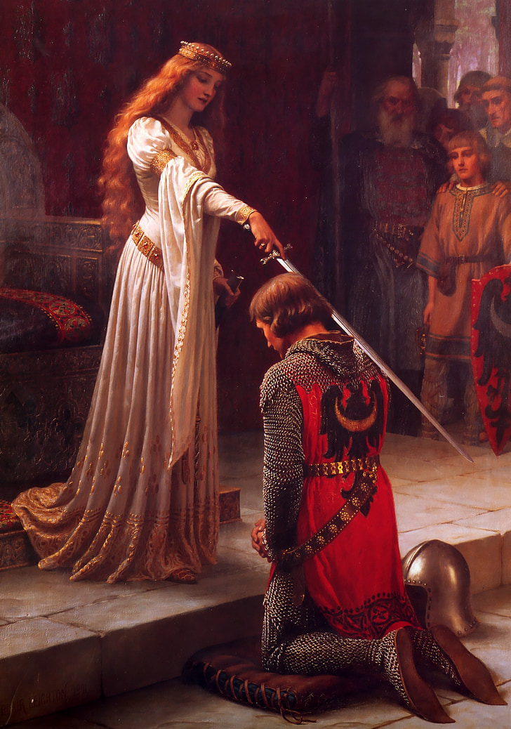 accolade, knight, middle ages, award, edmund blair leighton, painting, people