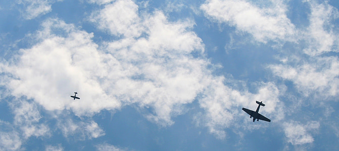 chmury, niebo, samolot, Oldtimer, jasne, lotu