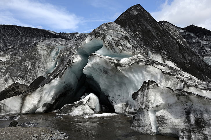 jęzor lodowca, Sólheimajökull, Islandia, Natura, krajobraz, lód, mrożone