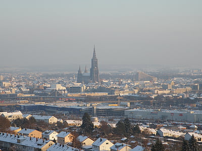 Münster, Ulm, zimné, sneh, Outlook, Panoráma mesta, kostol