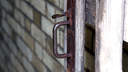 ladrillo, pared de ladrillo, puerta, Handel, cierre, cerca de madera, antiguo