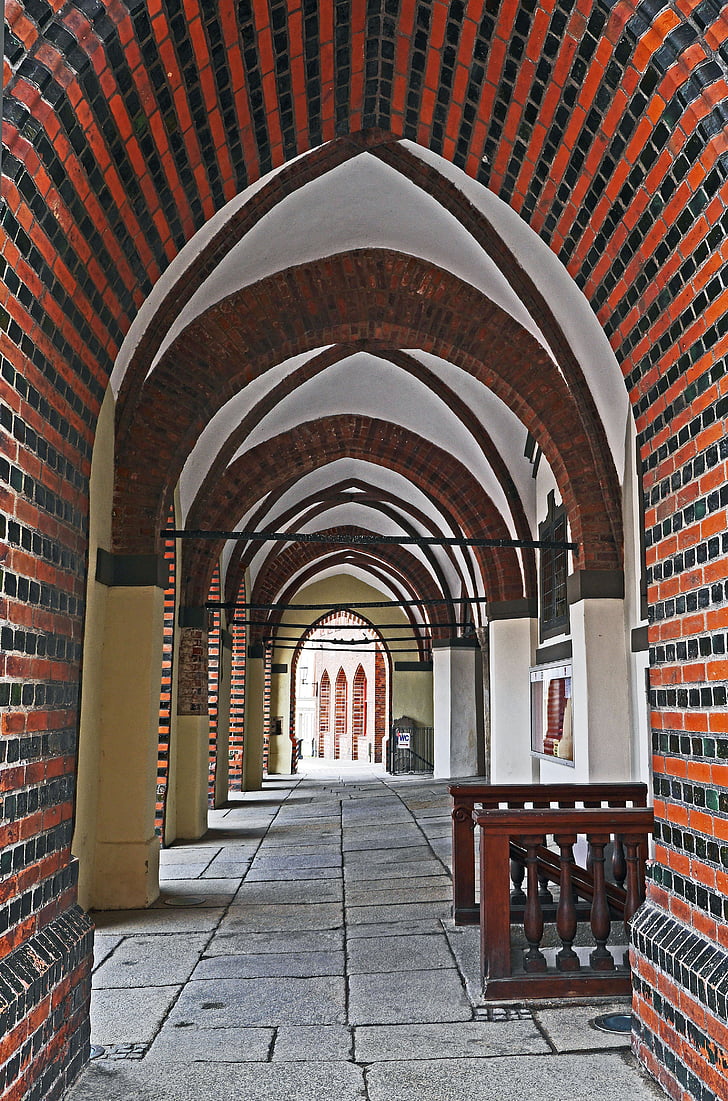 Archway, Balai kota, Stralsund, batu bata, klinker, Liga Hanseatic, pomerania Barat