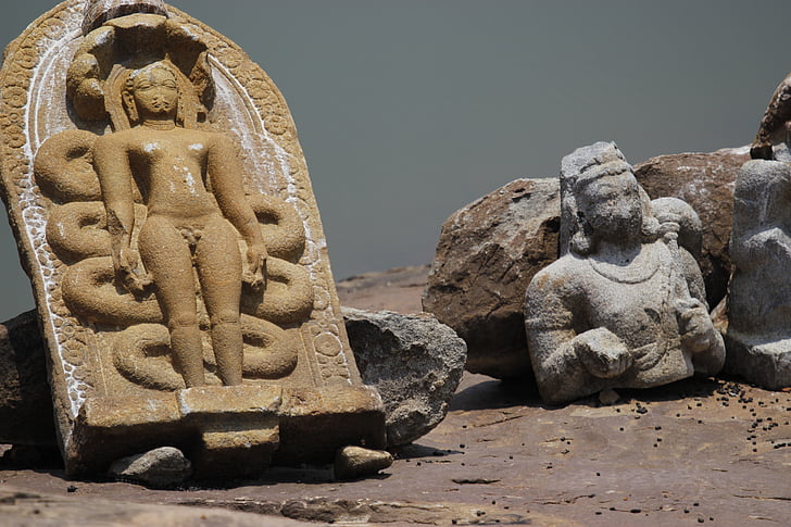 standbeeld, Jain, India, oude, historische, erfgoed, steen