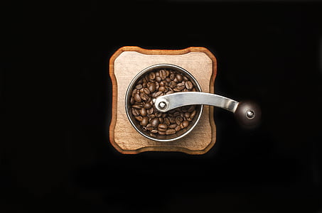 café, feijão, sementes, marrom, café, único objeto, fundo preto
