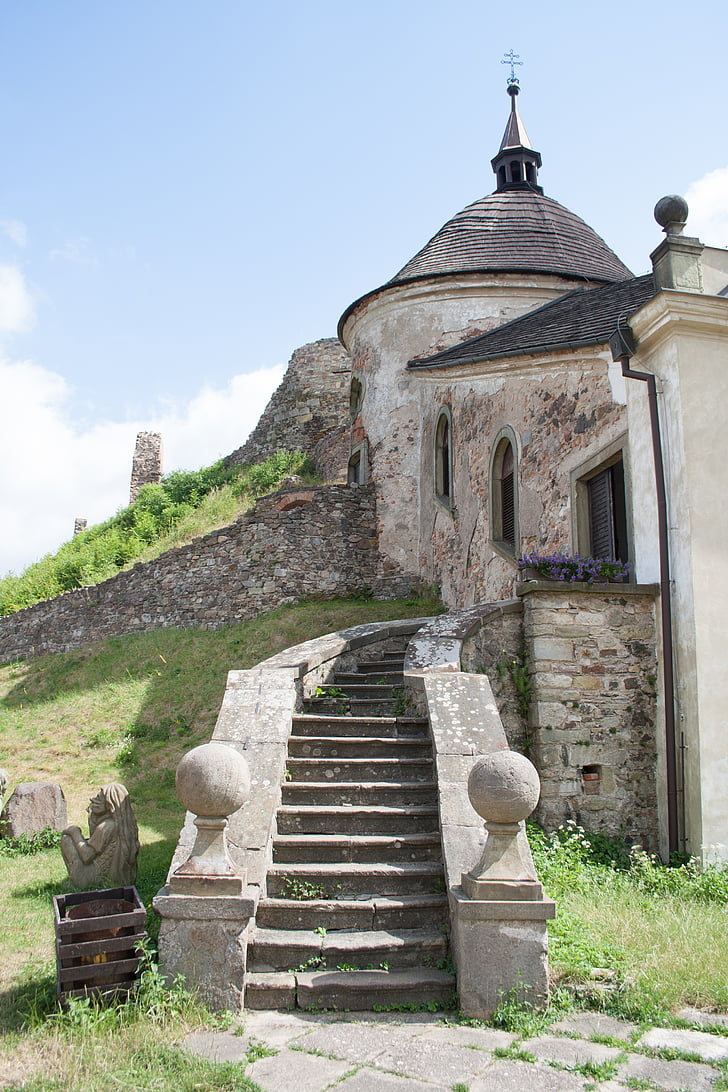 kaple, hrad, schodiště, ruiny