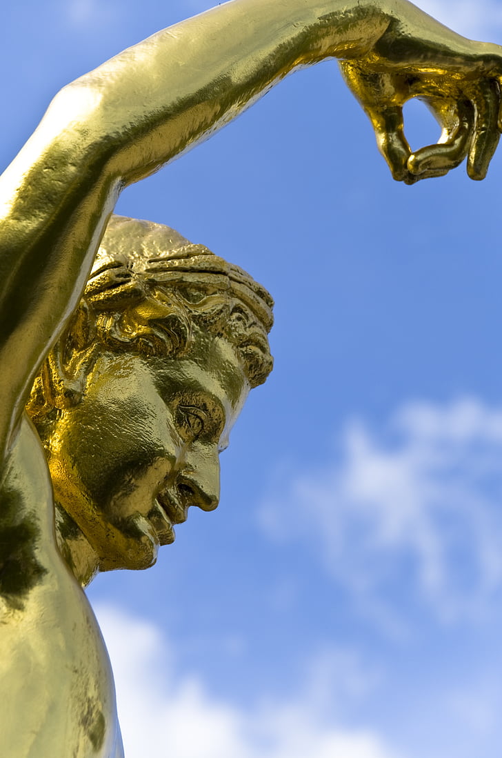statue, hanover, herrenhäuser gardens, herrenhausen, golden, antique, blue sky