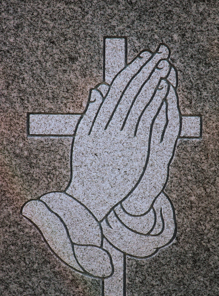 udskæring, bede, hænder, gravsten, symbol, detaljer, granit