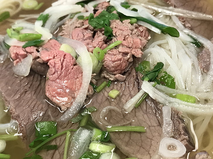vietnamské jedlo, PHO, hovädzie mäso, bazalka, detail, jedlo, Gourmet