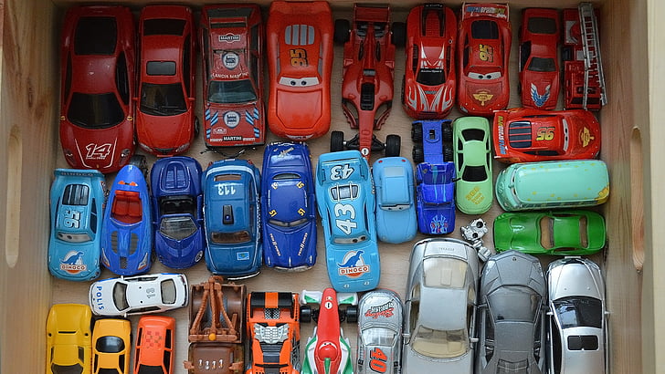 voiture, voiture jouet, jouets, pestroferebné, couleurs