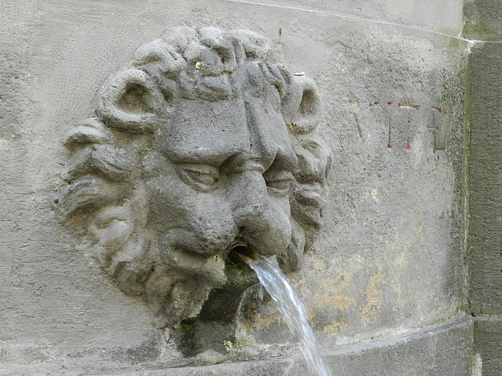 León, hormigón, fuente, agua, Costa, Praga, piedra