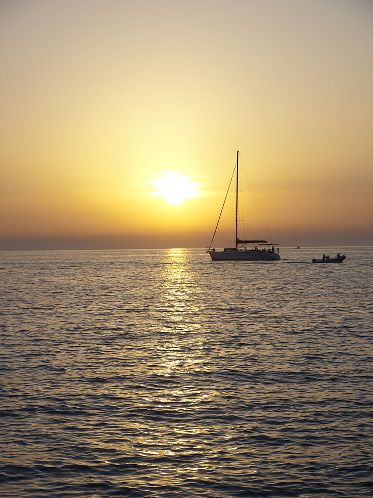 naplemente, tenger, boot, abendstimmung, Horvátország, Holiday