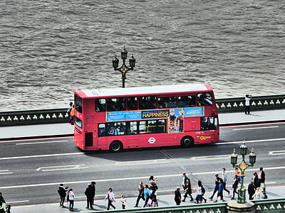 Inglaterra, ônibus, Londres, ônibus Double decker, cena de rua, tráfego, arte