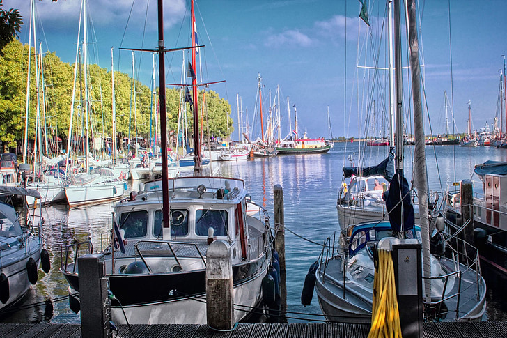 Port, Holandia, Boot, łodzie, niebieski, wody, Marina