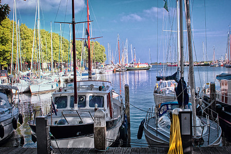port, Holland, boot, bådene, blå, vand, Marina