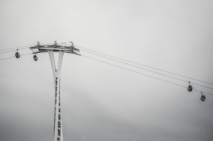 cable car, cable railway, perspective, sky, cable, amusement park, day
