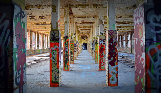 lost places, factory, pforphoto, graffiti, old, leave, industrial plant