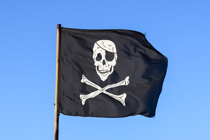 海賊旗, ブラック, 頭蓋骨, 著作権侵害, スケルトン, エンブレム, 怖い