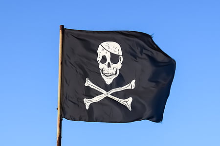 Bandera de pirata, negro, cráneo, piratería, esqueleto, emblema de, de miedo
