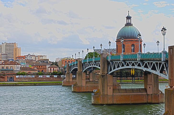 Frankrijk, brug, rivier, Toulouse, hemel, stedelijk landschap