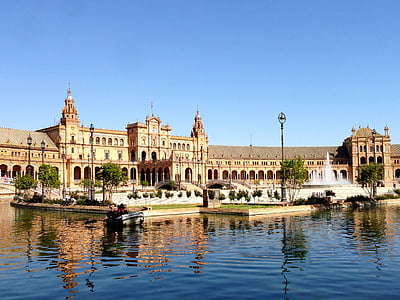 seville, spanish space, water, plant, landmark, building, architecture