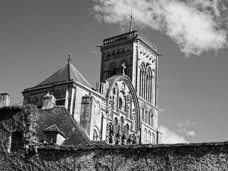 church, steeple, tower, architecture, building, france, vézelay