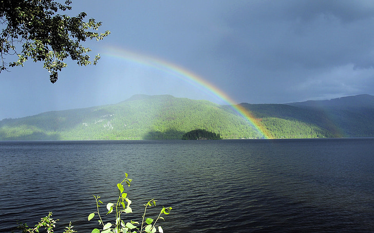 Canim lake, columbia británica, Canadá, Lagos, Cariboo, arco iris, tempestad de truenos