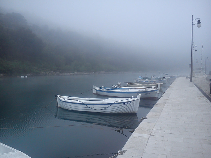łodzie rybackie, Novigrad, morze, mgła, wędkowanie, Łódź, Harbor