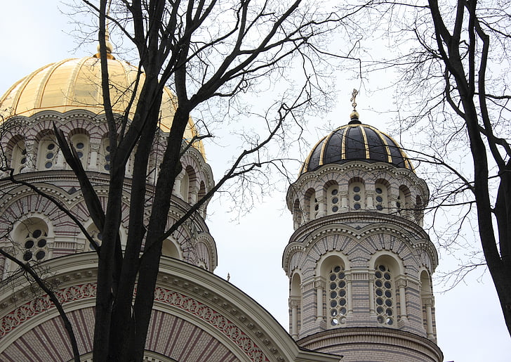 Lettország, Riga, épület, történelmi, Balti, építészet, kupola